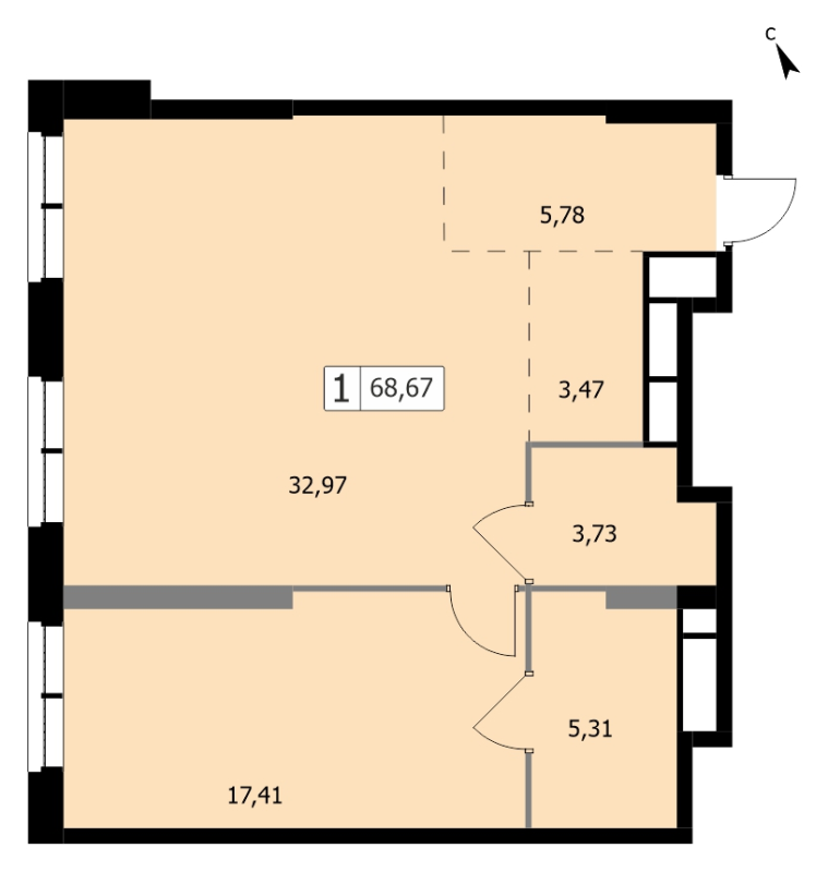 2 ккв (Евро) 68 м²