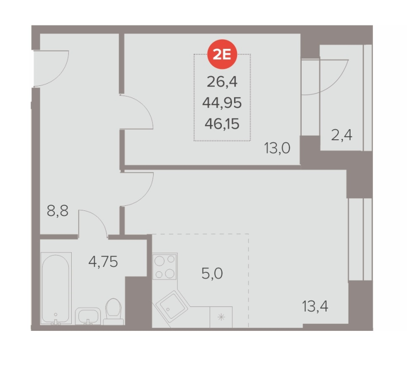 2 ккв (Евро) 46,2 м²