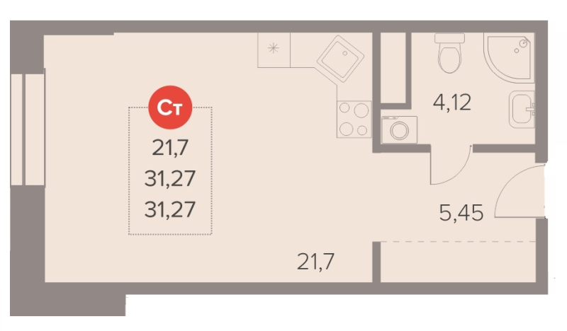 Студия 31,3 м²