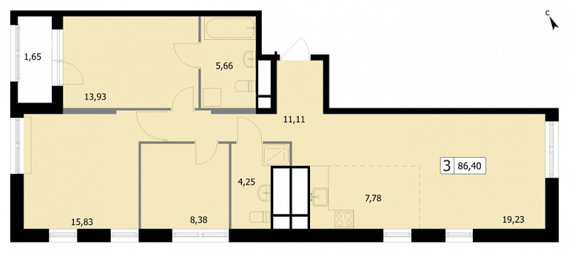 4 ккв (Евро) 86,6 м²