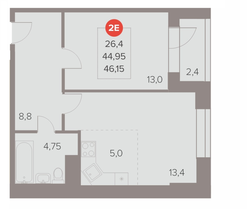 2 ккв (Евро) 46,2 м²