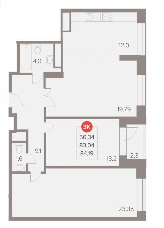 3 ккв (Евро) 84,2 м²