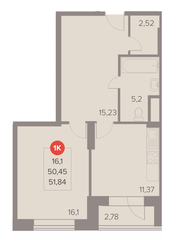 2 ккв 51,8 м²