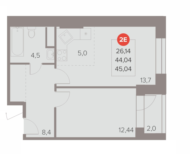 2 ккв (Евро) 45 м²