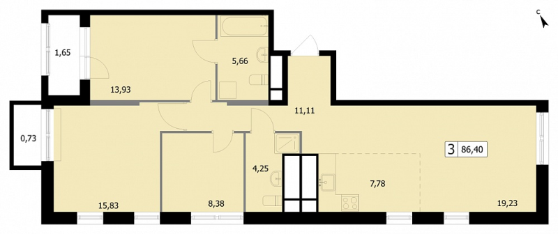 4 ккв (Евро) 86,4 м²