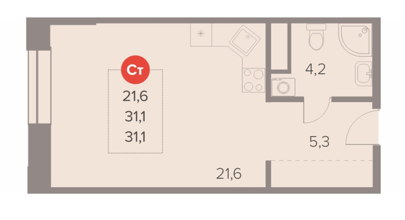 Студия 31,1 м²