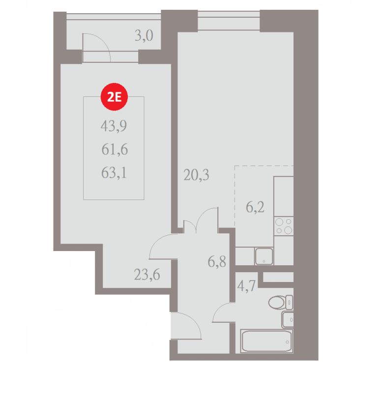 2 ккв (Евро) 63,1 м²