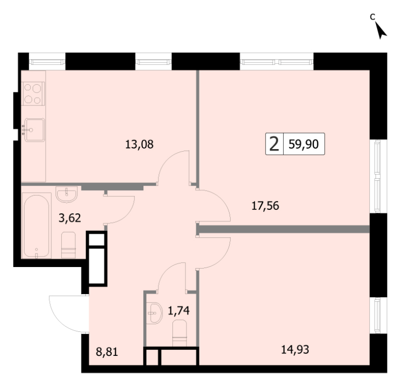 2 ккв 59,9 м²