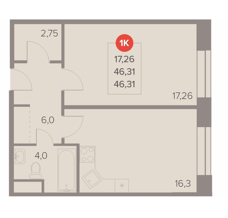 2 ккв (Евро) 46,3 м²