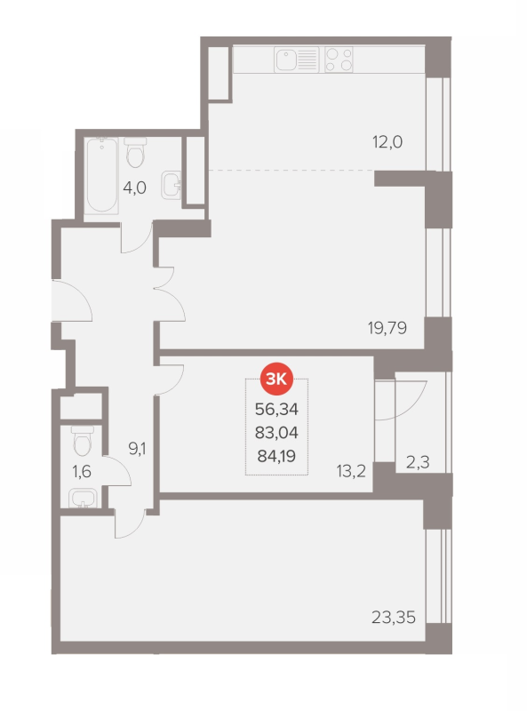 3 ккв (Евро) 84,2 м²