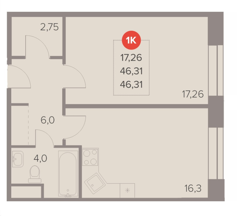 2 ккв (Евро) 46,3 м²