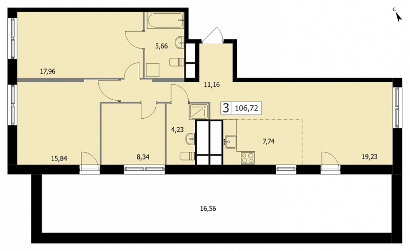 4 ккв (Евро) 90,5 м²