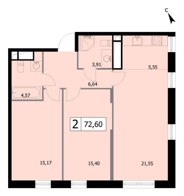 3 ккв (Евро) 72,6 м²