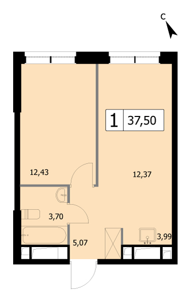 1 ккв 37,5 м²