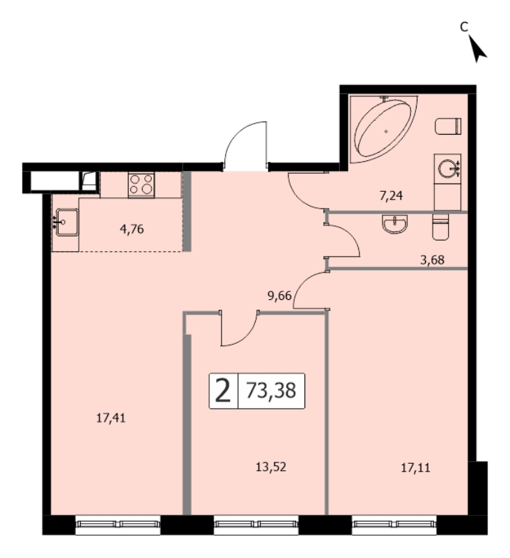 3 ккв (Евро) 73,6 м²