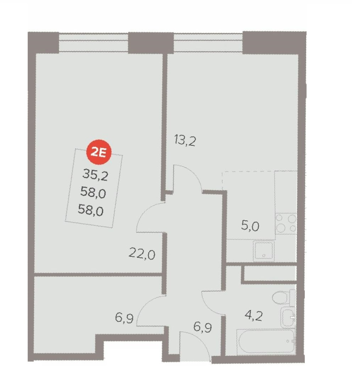 2 ккв (Евро) 58 м²