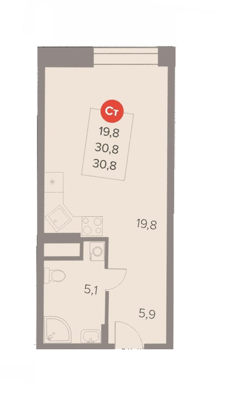 Студия 30,8 м²