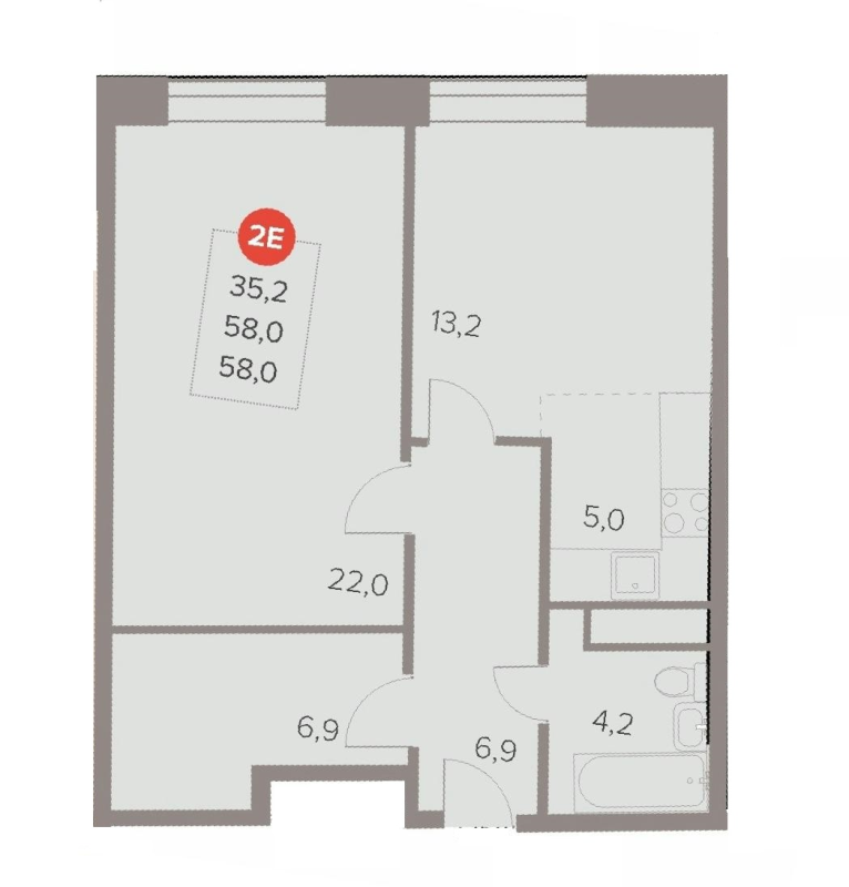 2 ккв (Евро) 58 м²