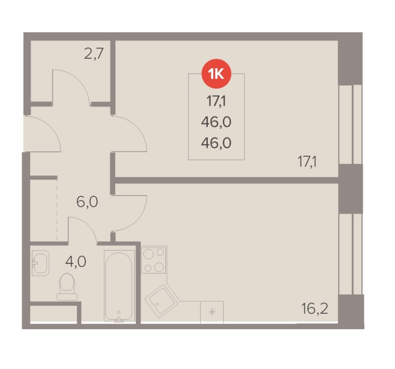 2 ккв (Евро) 46 м²