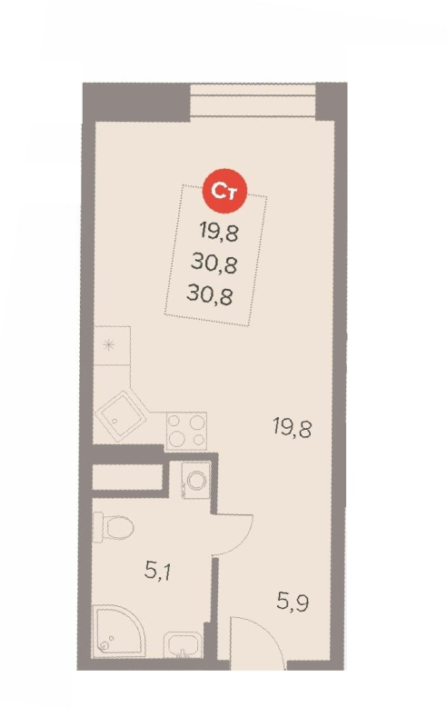 Студия 30,8 м²