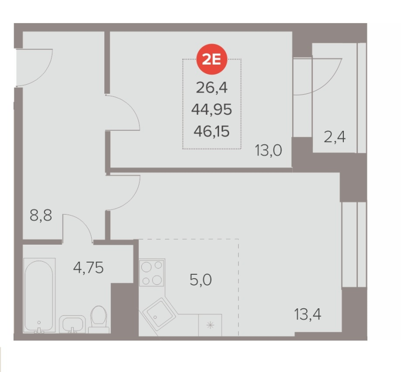 2 ккв (Евро) 46,2 м²