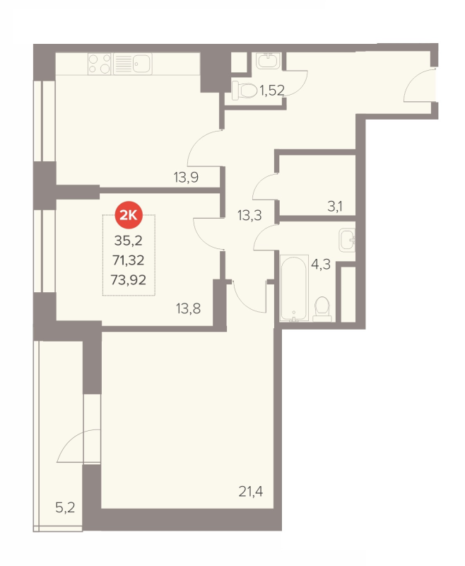 2 ккв 73,9 м²