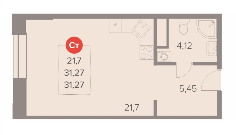Студия 31,3 м²