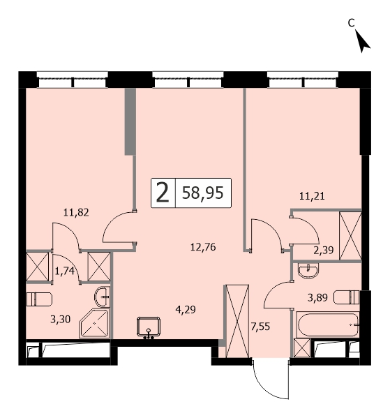 3 ккв (Евро) 59,5 м²