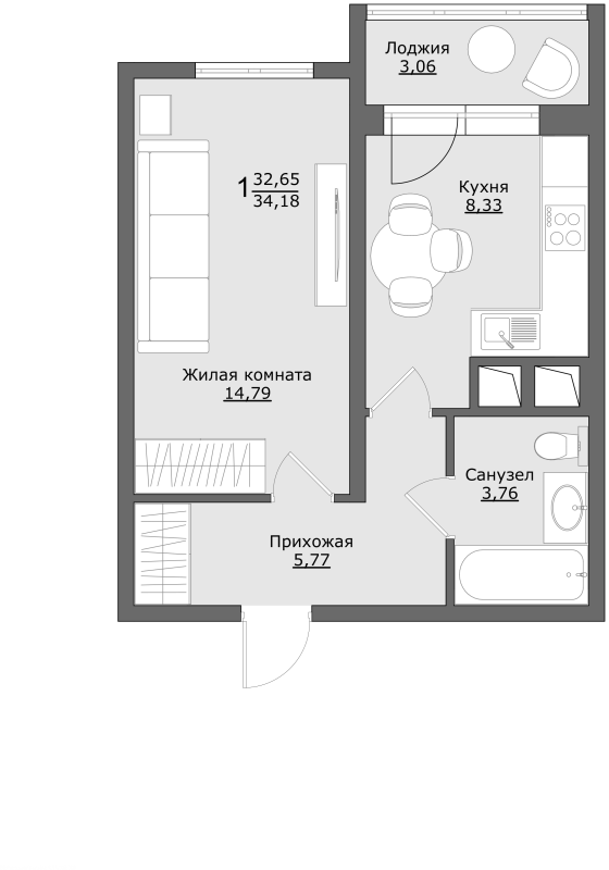 1 ккв 35,7 м²