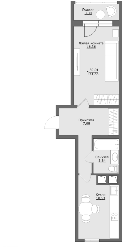 1 ккв 42,6 м²