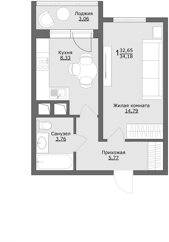 1 ккв 35,6 м²