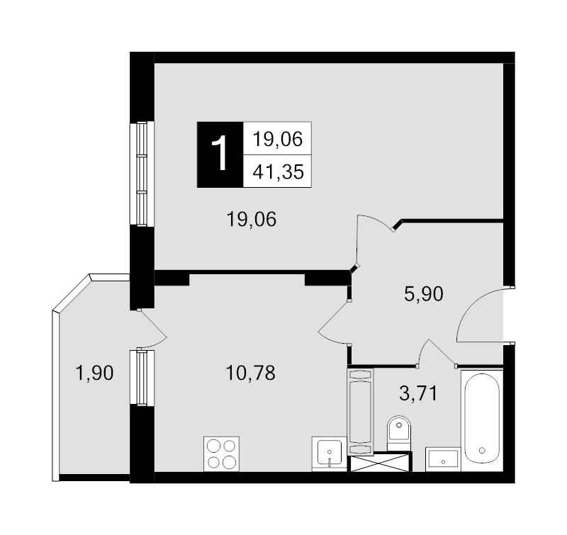 1 ккв 41,4 м²