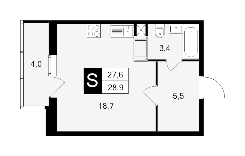 Студия 28,9 м²
