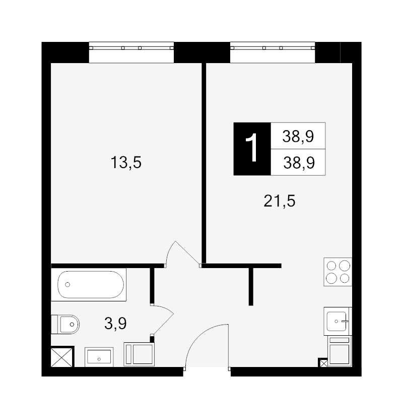 2 ккв (Евро) 38,9 м²