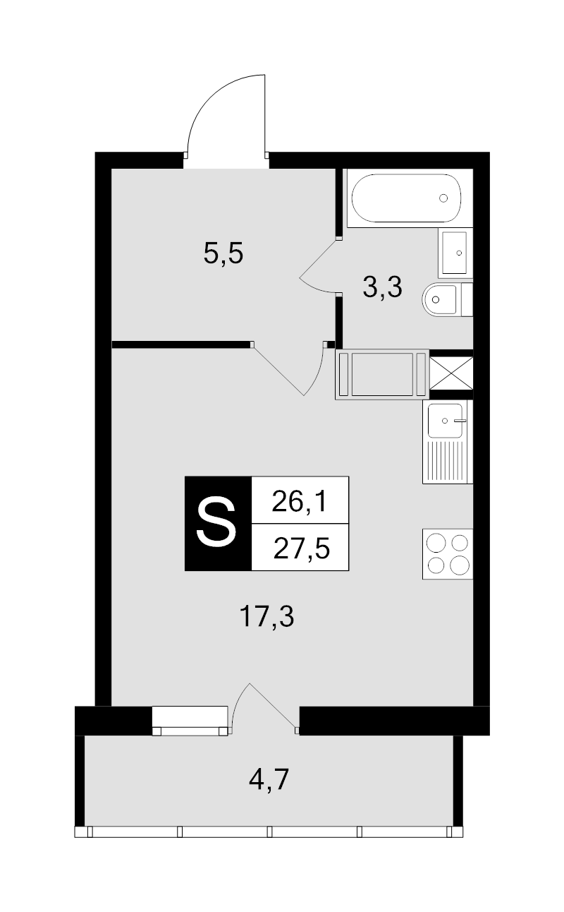 Студия 27,5 м²