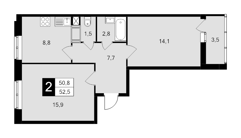 2 ккв 52,5 м²