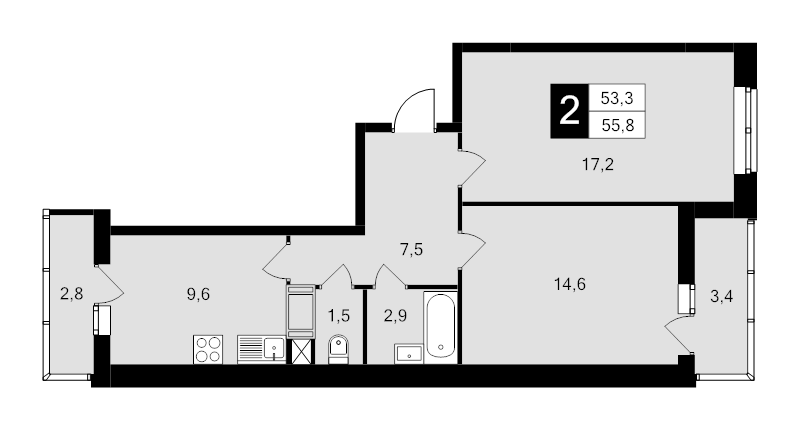 2 ккв 55,8 м²