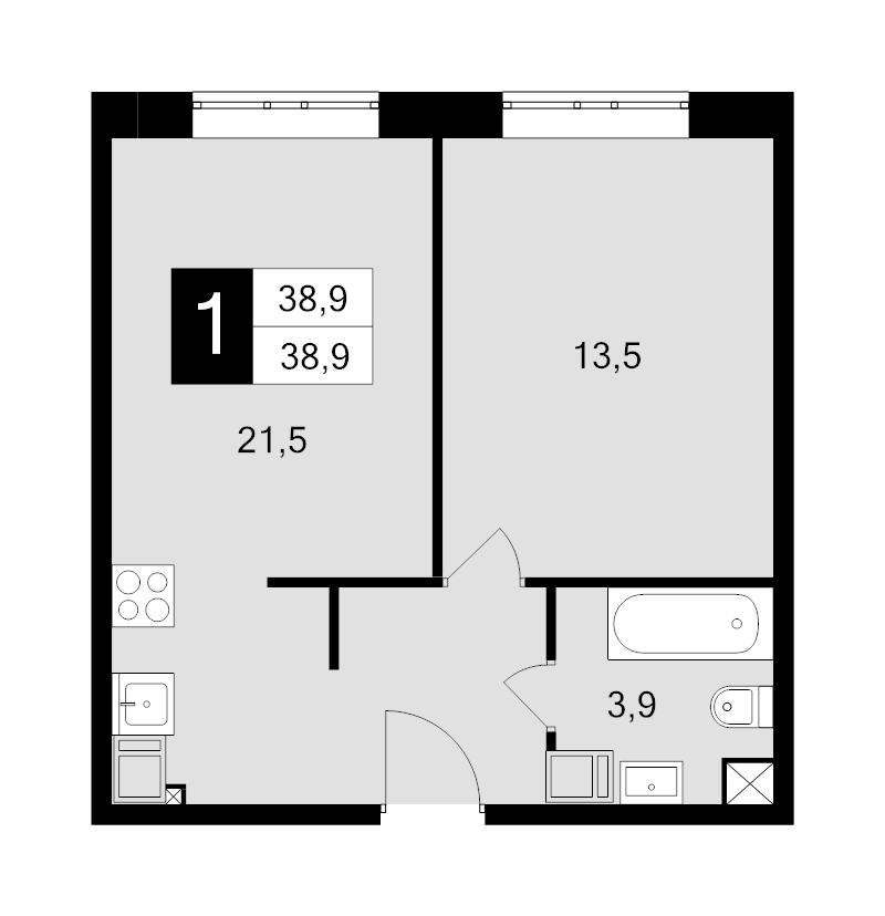 2 ккв (Евро) 38,9 м²