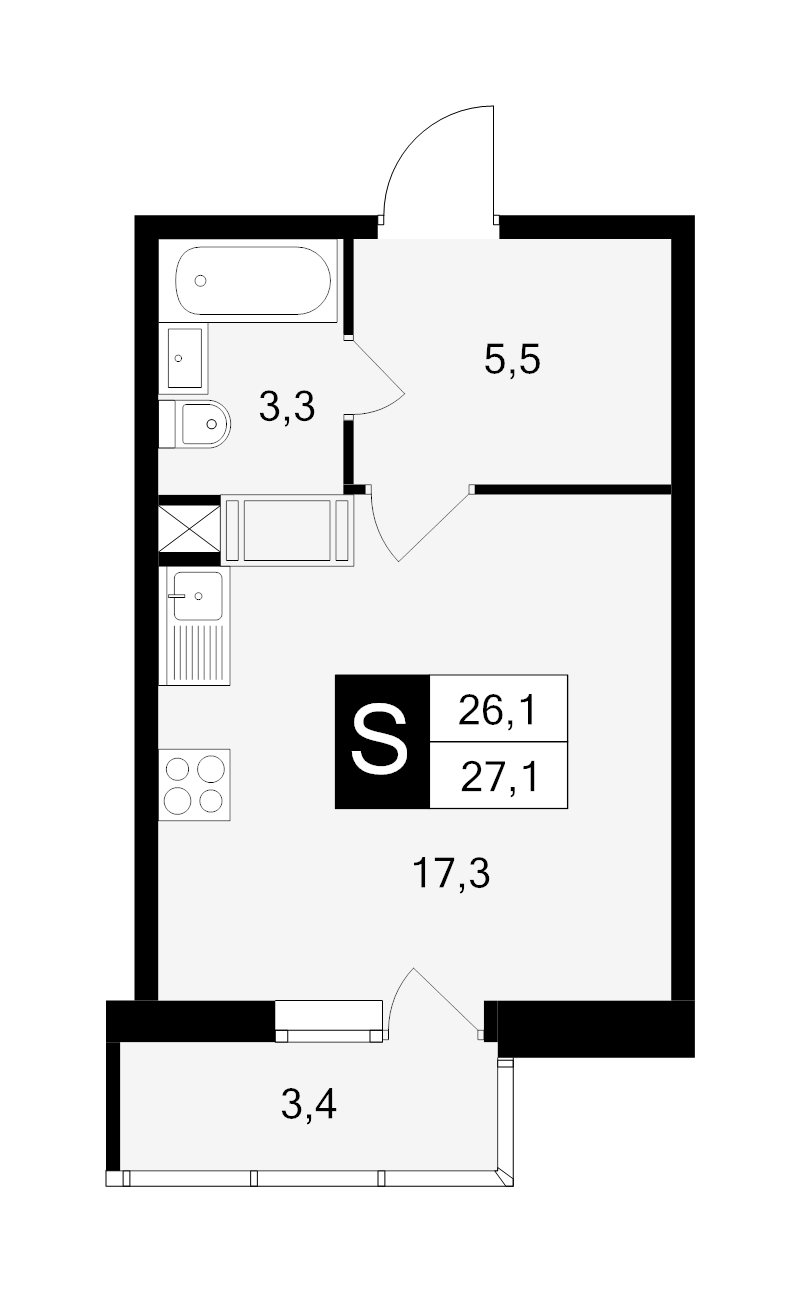 Студия 27,1 м²