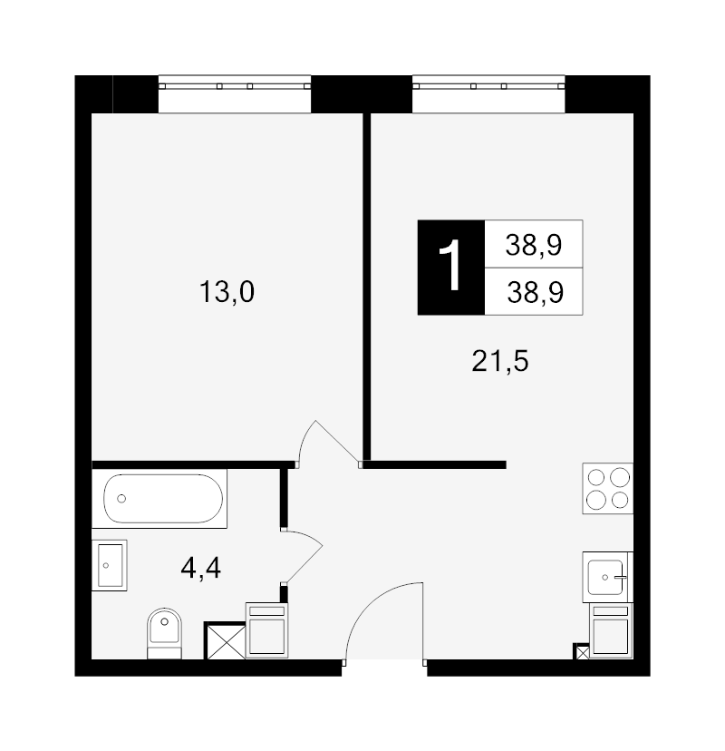2 ккв (Евро) 38,9 м²