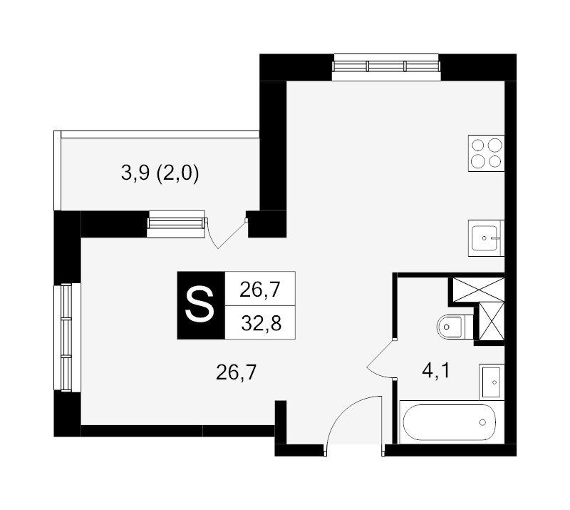 Студия 32,8 м²