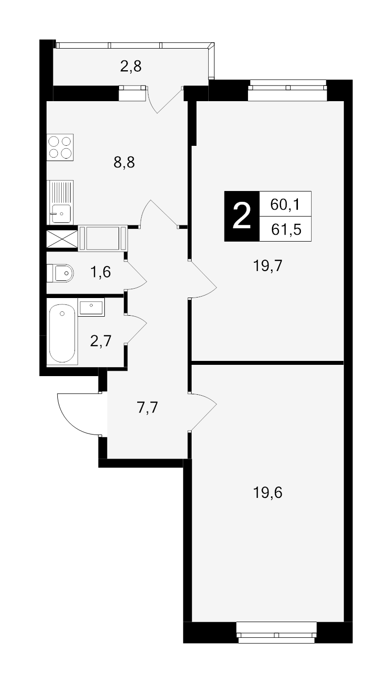 2 ккв 61,5 м²