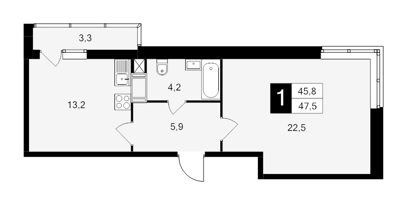 1 ккв 47,5 м²