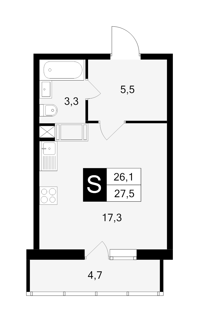 Студия 27,5 м²