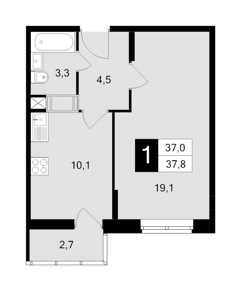 1 ккв 37,8 м²