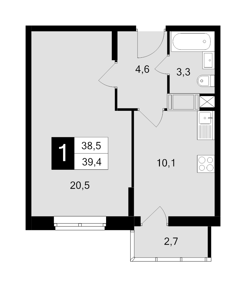 1 ккв 39,4 м²