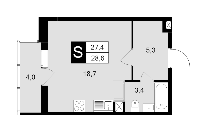 Студия 28,6 м²