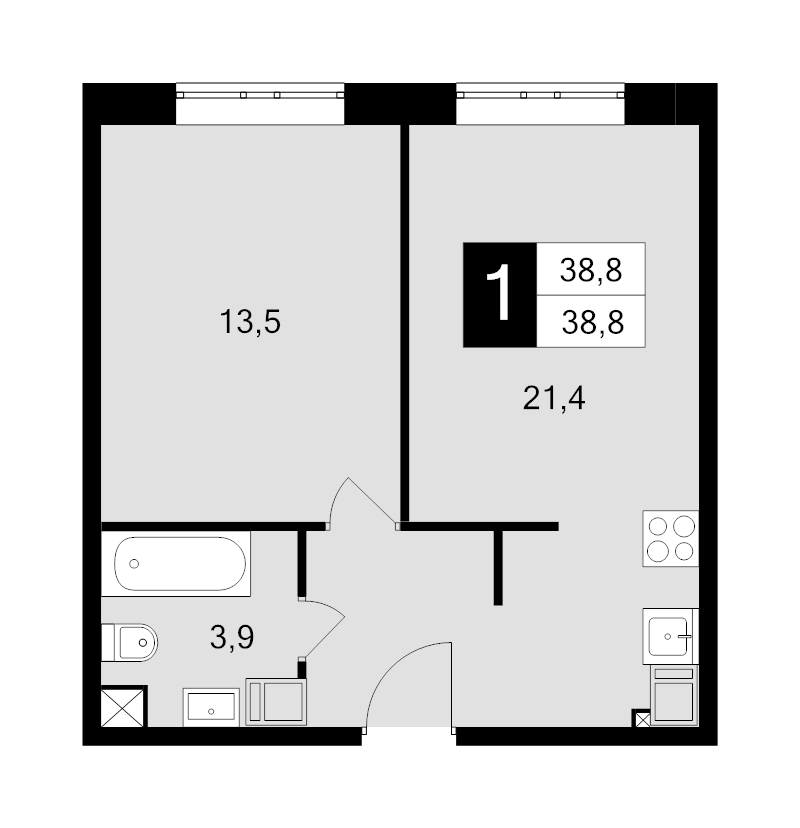 2 ккв (Евро) 38,8 м²
