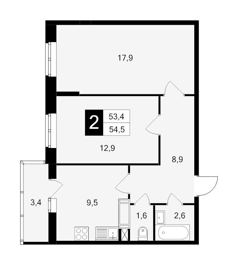 2 ккв 54,5 м²