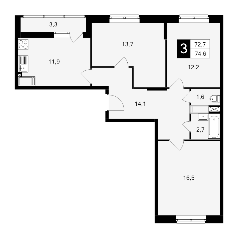 3 ккв 74,6 м²